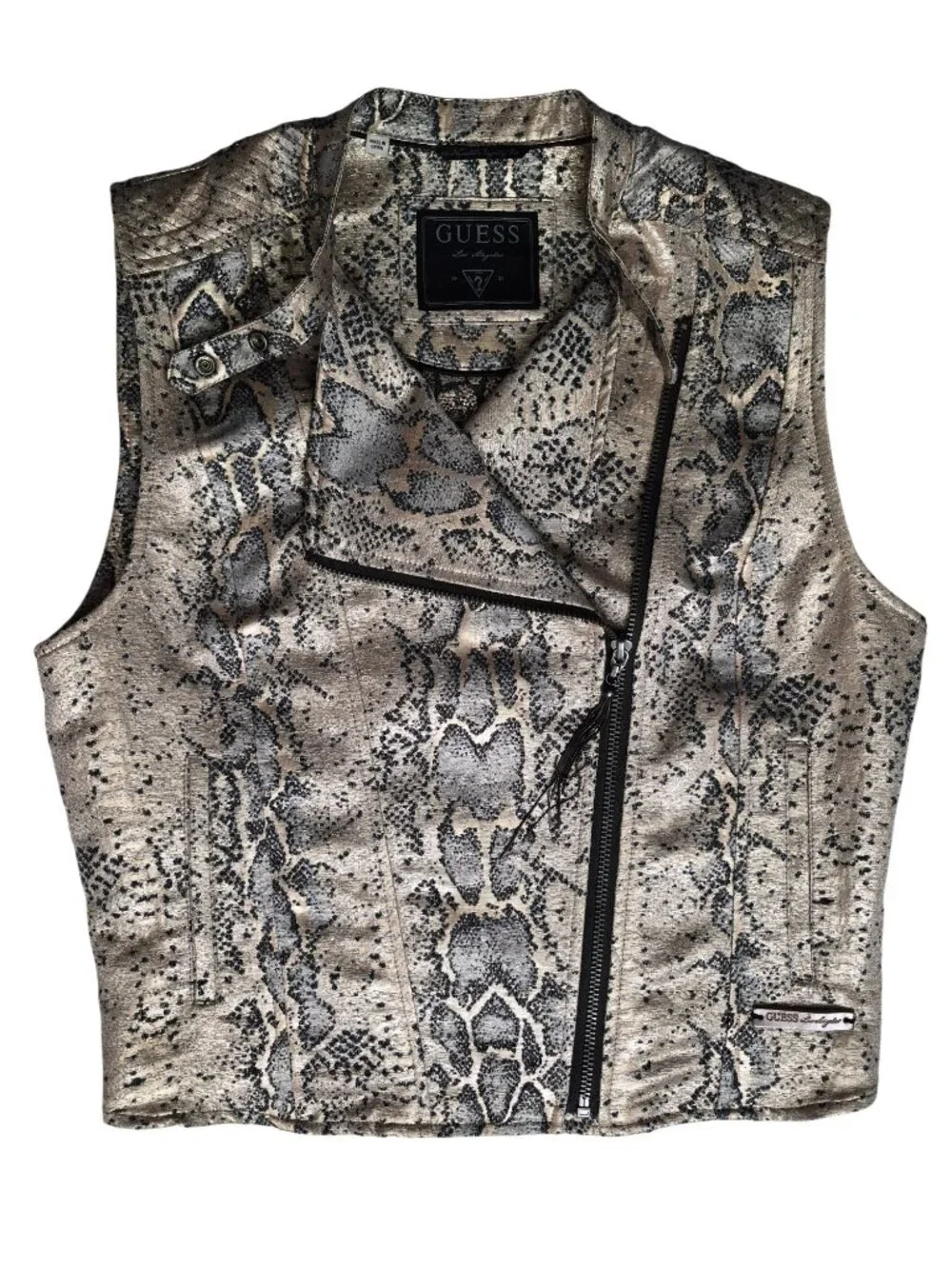 Guess Bernadette Snakeskin Print Metallic Gold Silver Black Moto Style M